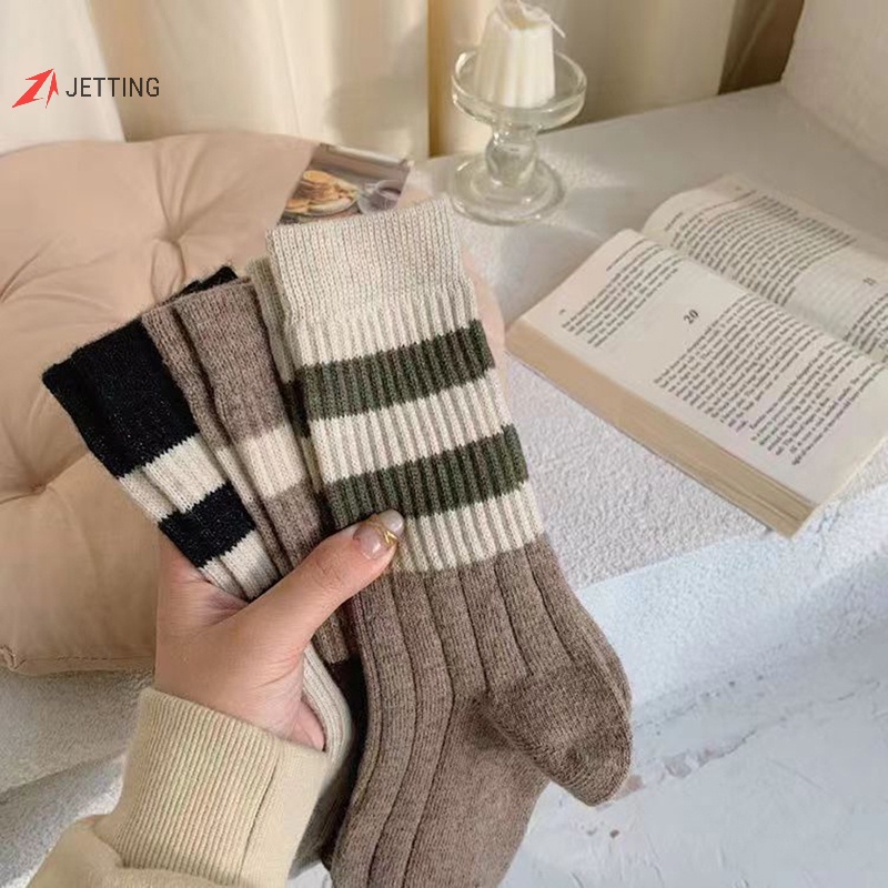 Vớ Len Giữ Ấm Mùa Đông Thoáng Khí Họa Tiết Kẻ Sọc Dành Cho Nữ