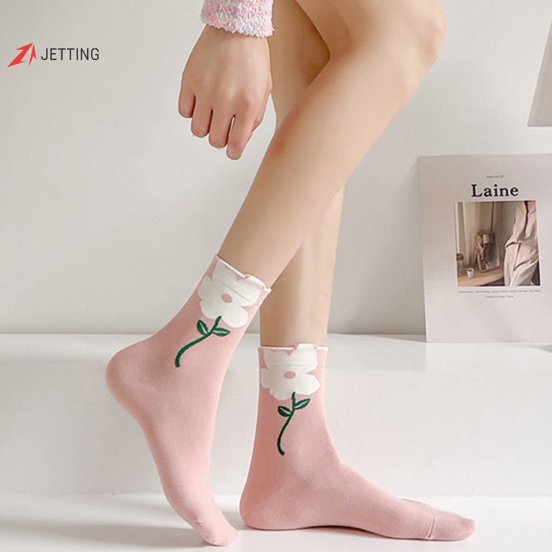 1 Đôi Vớ Cổ Trung Thoáng Khí In Họa Tiết Hoạt Hình Dễ Thương Cho Nữ