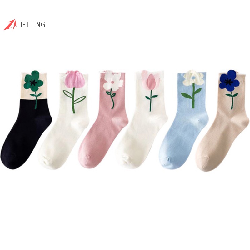 1 Đôi Vớ Cổ Trung Thoáng Khí In Họa Tiết Hoạt Hình Dễ Thương Cho Nữ