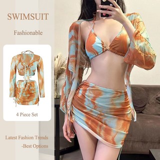 Bộ đồ bơi bikini bốn mảnh tay dài thời trang quyến rũ cho nữ