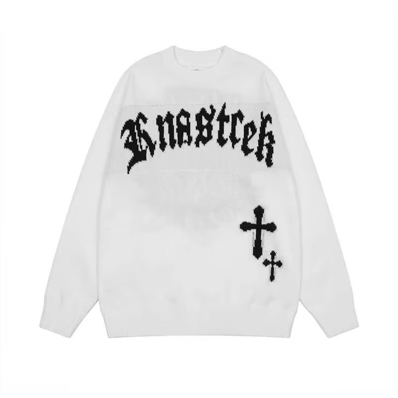 Áo sweater Dệt Kim Tay Dài Dáng Rộng In Chữ Thập Thời Trang Thu Đông Mỹ 2023 Cho Cặp Đôi