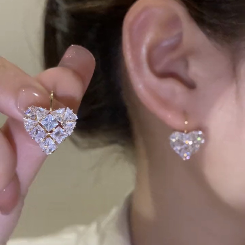 Bông Tai Đính Đá zircon Hình Trái Tim Siêu Lấp Lánh Thời Trang Cao Cấp 2023