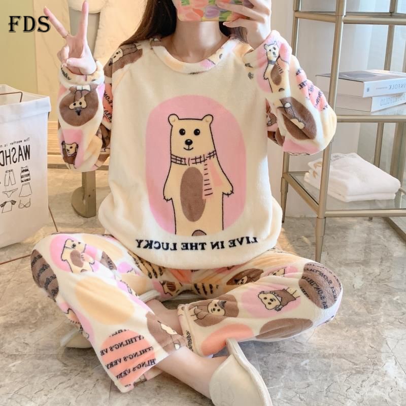 Fds Bộ Đồ Ngủ Tay Dài Chất Nỉ Dày Dặn In Họa Tiết Hoạt Hình Doremon Dễ Thương Thời Trang Thu Đông Cho Nữ