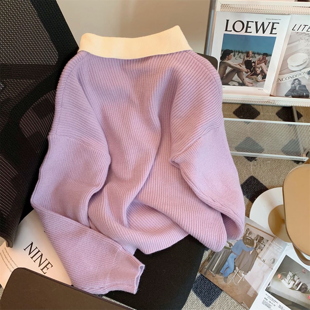 Áo Khoác sweater Dệt Kim Mềm Dáng Rộng Màu Tím Phong Cách Hàn Quốc Thời Trang Xuân Thu Cho Nữ Thẻ