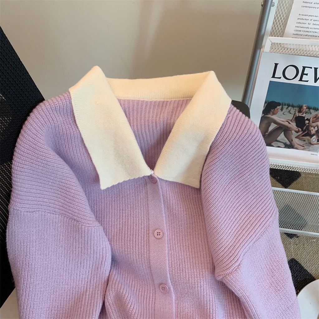 Áo Khoác sweater Dệt Kim Mềm Dáng Rộng Màu Tím Phong Cách Hàn Quốc Thời Trang Xuân Thu Cho Nữ Thẻ
