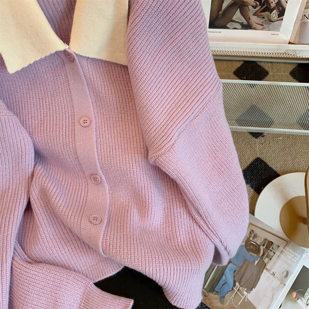 Áo Khoác sweater Dệt Kim Mềm Dáng Rộng Màu Tím Phong Cách Hàn Quốc Thời Trang Xuân Thu Cho Nữ Thẻ