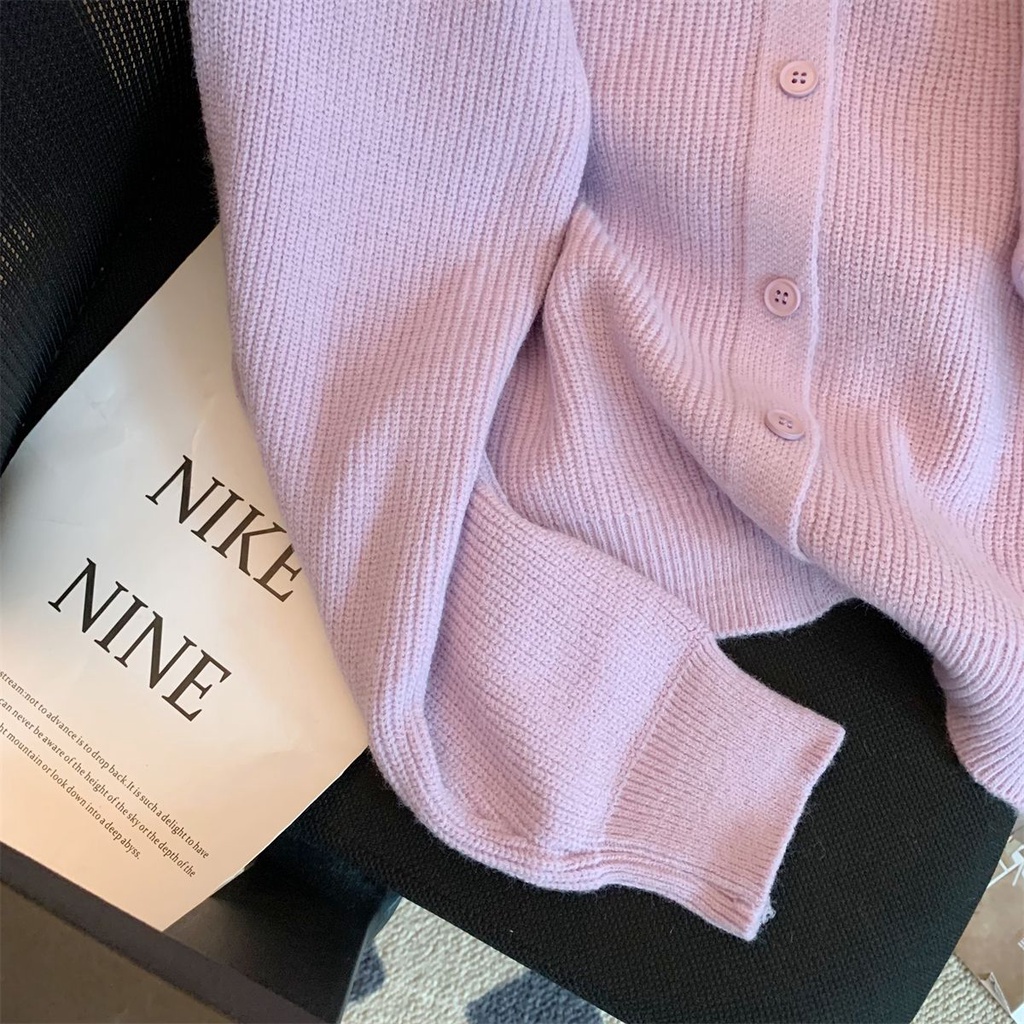 Áo Khoác sweater Dệt Kim Mềm Dáng Rộng Màu Tím Phong Cách Hàn Quốc Thời Trang Xuân Thu Cho Nữ Thẻ