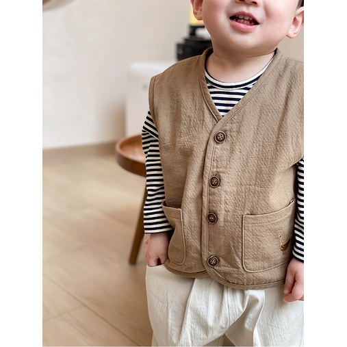 Áo Khoác Không Tay Thêu Họa Tiết Phong Cách Mới Thời Trang Xuân Thu Cho Bé Trai