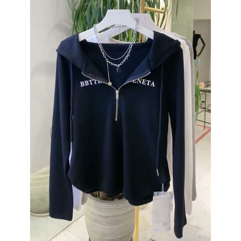 Áo Hoodie Tay Dài Màu Trơn Có Khóa Kéo Thời Trang Thu Đông Dành Cho Nữ