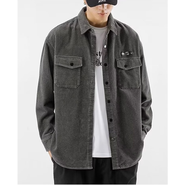 Áo Khoác Sơ Mi Tay Dài Dáng Rộng Vải Nhung Dày Thời Trang Thu Đông Cho Nam