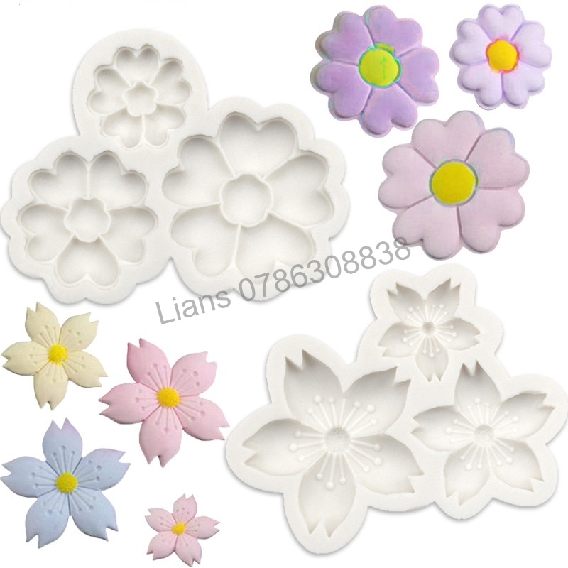 SG - Khuôn silicon làm bánh fondant rau câu 4d hoa mai đào, hoa hướng dương