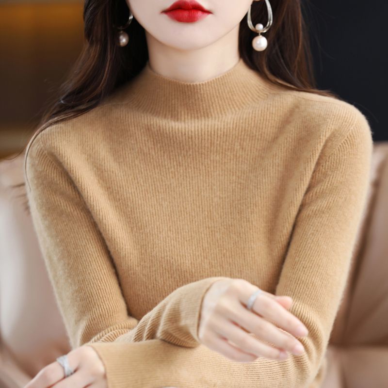 Áo Dệt Kim Tay Dài / Cổ Cao / Ôm Sát / Mỏng Thời Trang Mùa Thu Cho Nữ