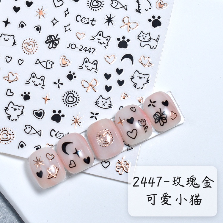 Miếng Dán Móng Tay Hình Mèo / Cún / Thỏ / graffiti Dễ Thương Chống Thấm Nước