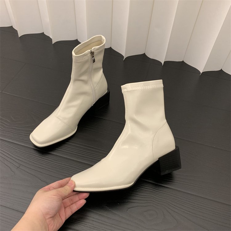 Giày Bốt Mũi Vuông Gót Dày Phối Khóa Kéo Cá Tính Thời Trang