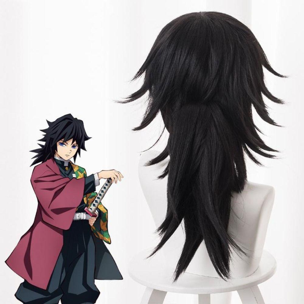 Bộ Tóc Giả Ngắn Thẳng Tự Nhiên Màu Đen Hóa Trang Nhân Vật tomioka giyuu Trong demon slayer