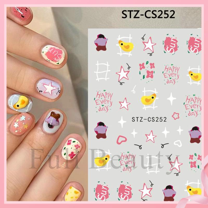 Mới Miếng Dán Móng Tay Tự Dính Họa Tiết Hoạt Hình Màu Cầu Vồng Phong Cách Pháp Cho Nữ