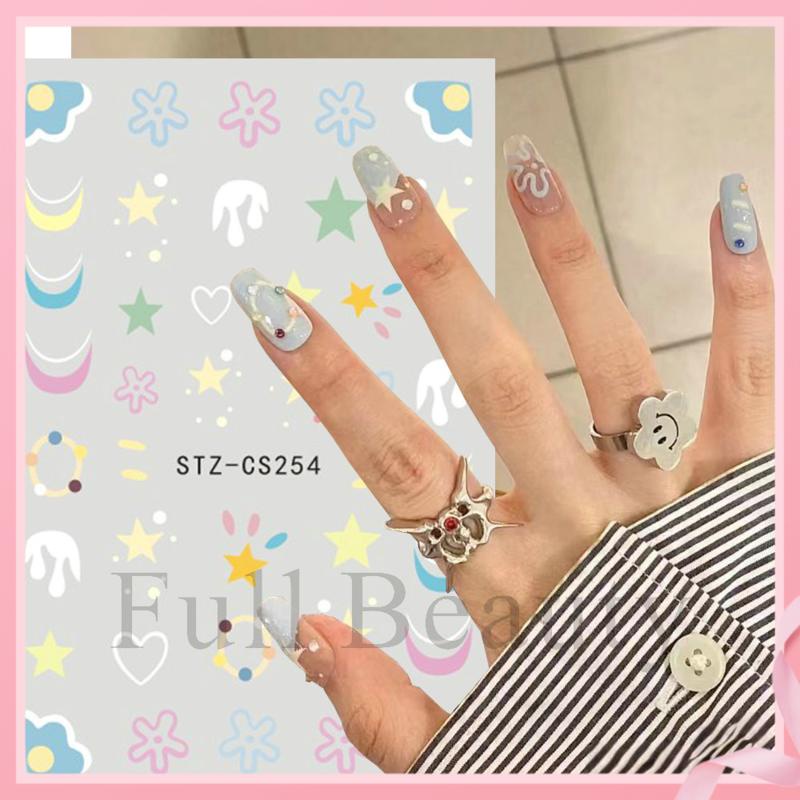 Mới Miếng Dán Móng Tay Tự Dính Họa Tiết Hoạt Hình Màu Cầu Vồng Phong Cách Pháp Cho Nữ