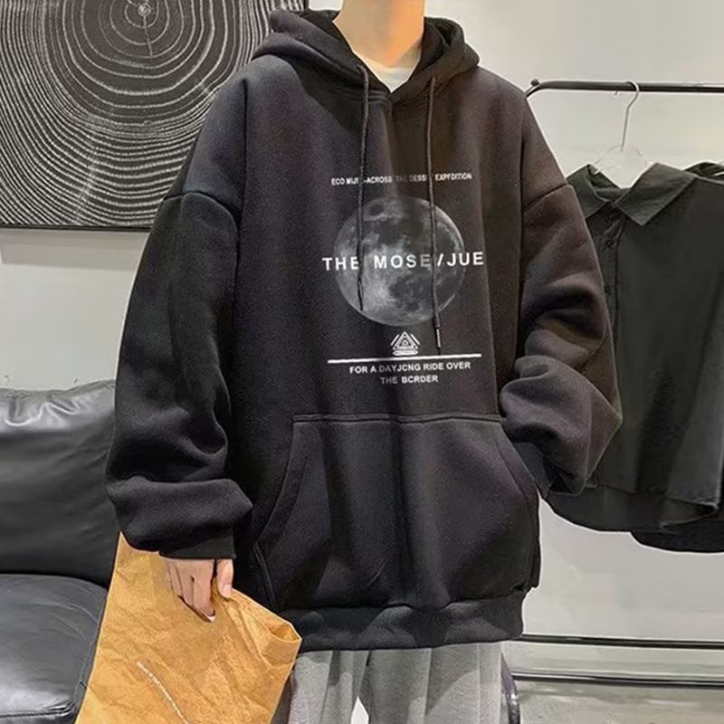 Áo hoodie Tay Dài Dáng Rộng In Hình Mặt Trăng plus size Phong Cách Hàn Quốc Cho Nam