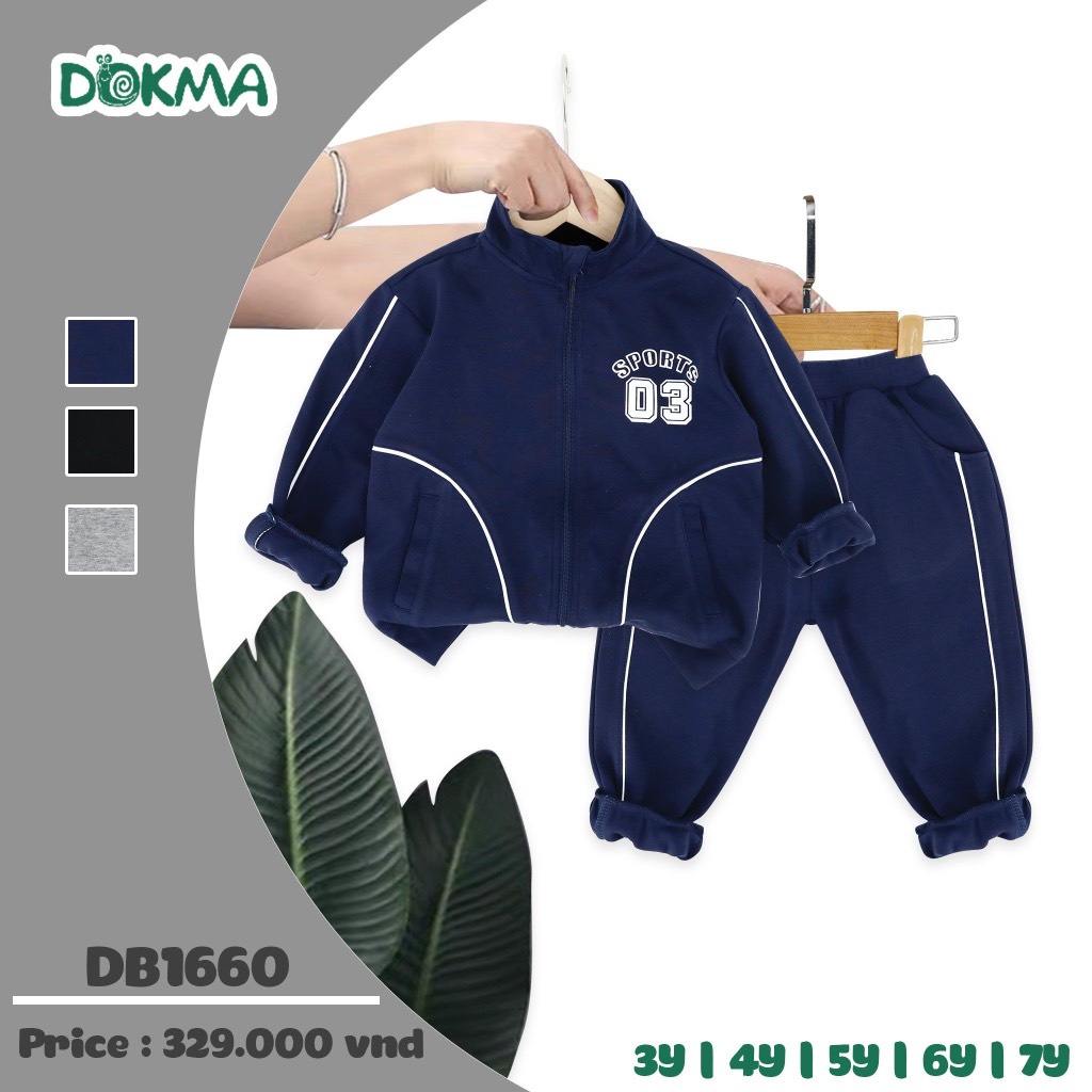 Bộ Thể Thao Dài Tay Bo Gấu, In Số Bé Trai Dokma Mã DB1660