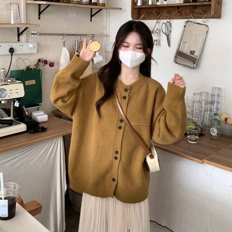 Áo Cardigan nữ form rộng trơn basic nút đôi phong cách Hàn 2023