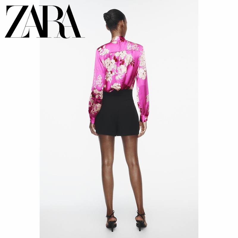 Zara Áo Sơ Mi Vải Lụa satin In Họa Tiết Thời Trang Mùa Thu Cho Nữ