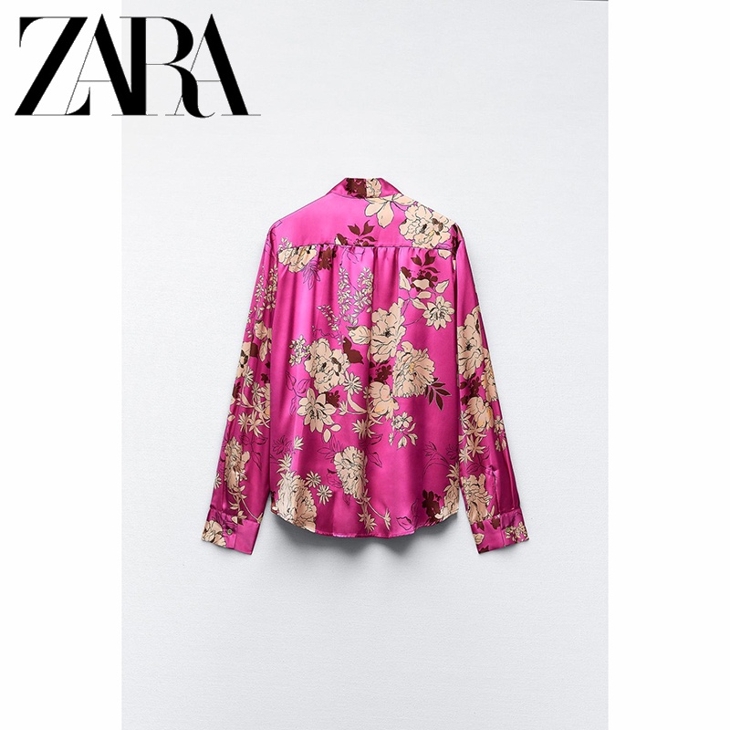 Zara Áo Sơ Mi Vải Lụa satin In Họa Tiết Thời Trang Mùa Thu Cho Nữ
