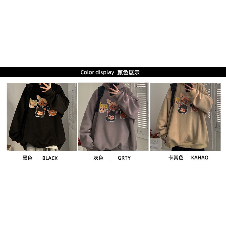 Áo hoodie trùm đầu nam mùa thu đông hoạt hình anime in hình cặp đôi áo rời kích thước lớn áo khoác dày