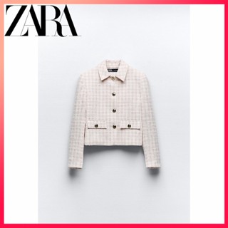 Zara Áo Khoác blazer Họa Tiết Sọc Caro Thời Trang Mùa Thu Cho Nữ