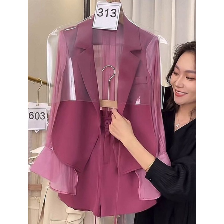 Thời Trang Bộ Áo Khoác Vest Phối Quần Short Ôm Dáng Thời Trang Mùa Hè 2023 Cho Nữ