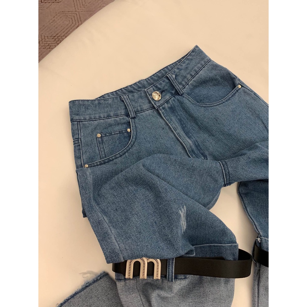 USUL PRADA 23 autumn and winter New Design color matching jeans women's casual fashion all-match letter logo decoration fashion