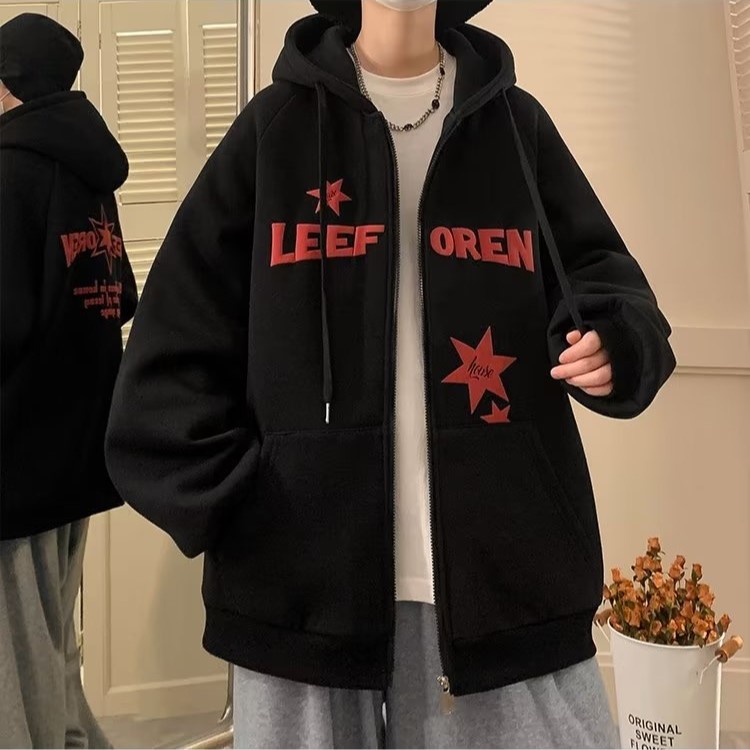 Áo Khoác hoodie Có Khóa Kéo In Chữ Và Ngôi Sao Thời Trang Hàn Quốc Cho Nam