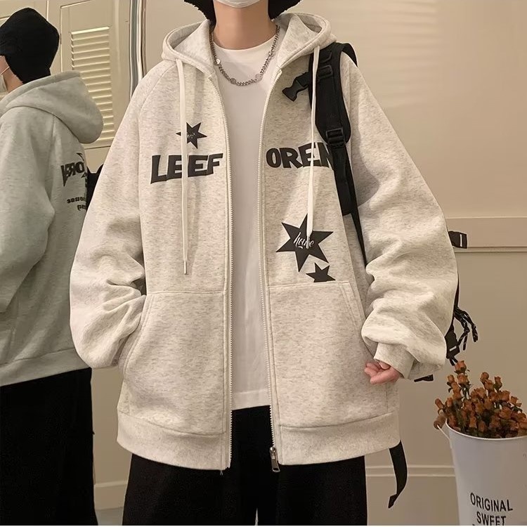 Áo Khoác hoodie Có Khóa Kéo In Chữ Và Ngôi Sao Thời Trang Hàn Quốc Cho Nam