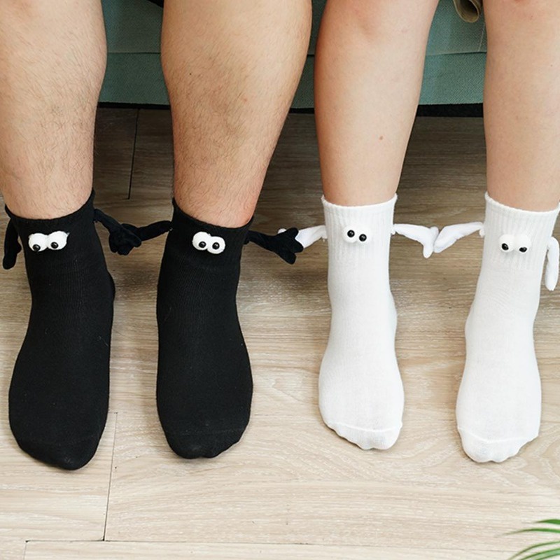 Vớ Dài Bằng Vải cotton Màu Trắng Đen Phong Cách harajuku Ngọt Ngào Cho Cặp Đôi