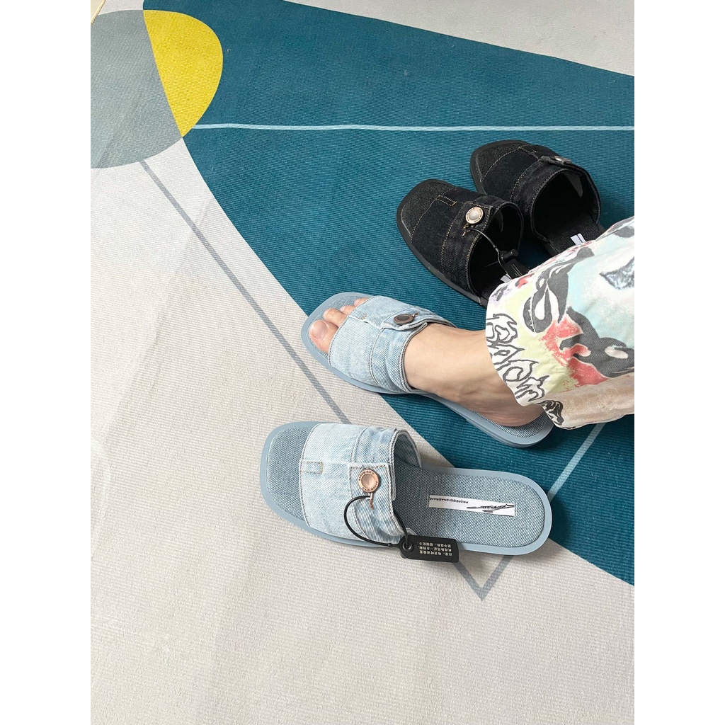 Dép lê JEAN Nữ Khuy đồng thời trang đế bằng