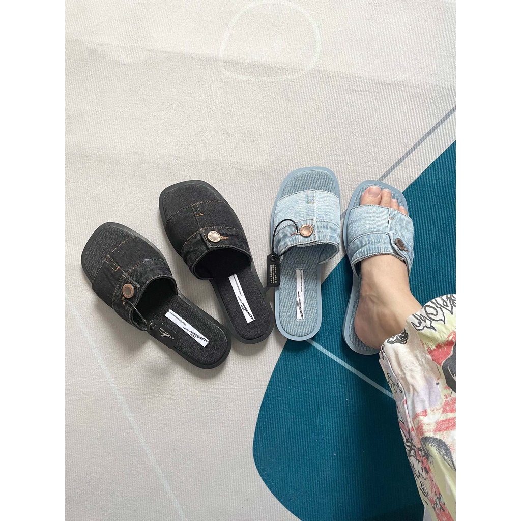 Dép lê JEAN Nữ Khuy đồng thời trang đế bằng