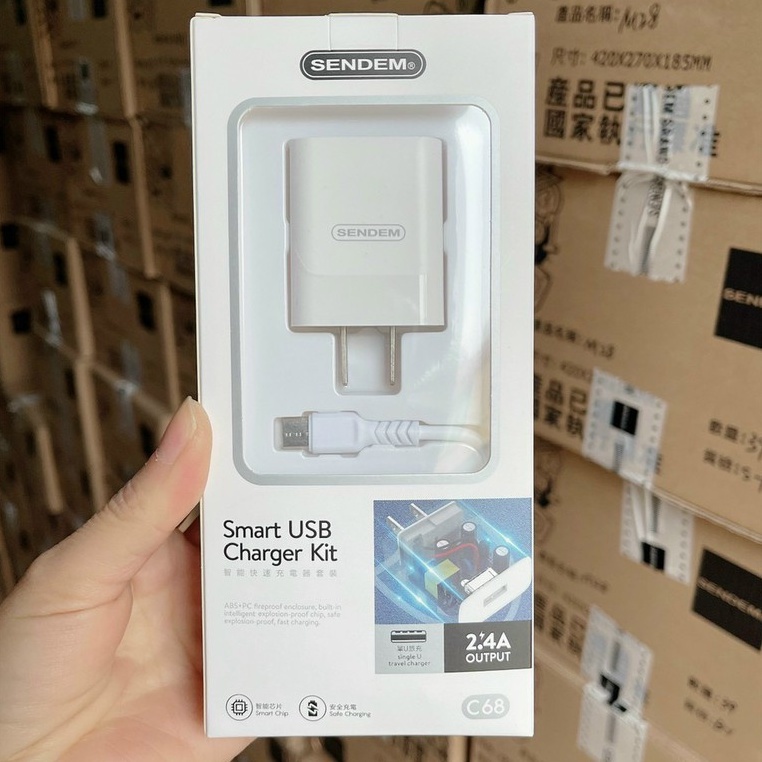 Bộ Củ Cáp Sạc Nhanh Sendem Phổ Thông C68 USB to Type C/LN/Micro 2.4A 12W Hỗ Trợ Nhiều Dòng Điện Thoại
