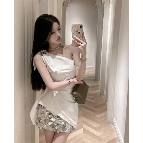 Bộ Áo Sát Nách + Chân Váy Đính Kim Sa Quyến Rũ Cho Nữ