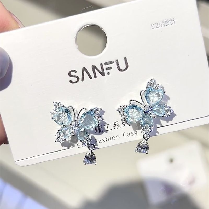 Khuyên Tai Đính Đá zircon Hình Giọt Nước Sang Trọng
