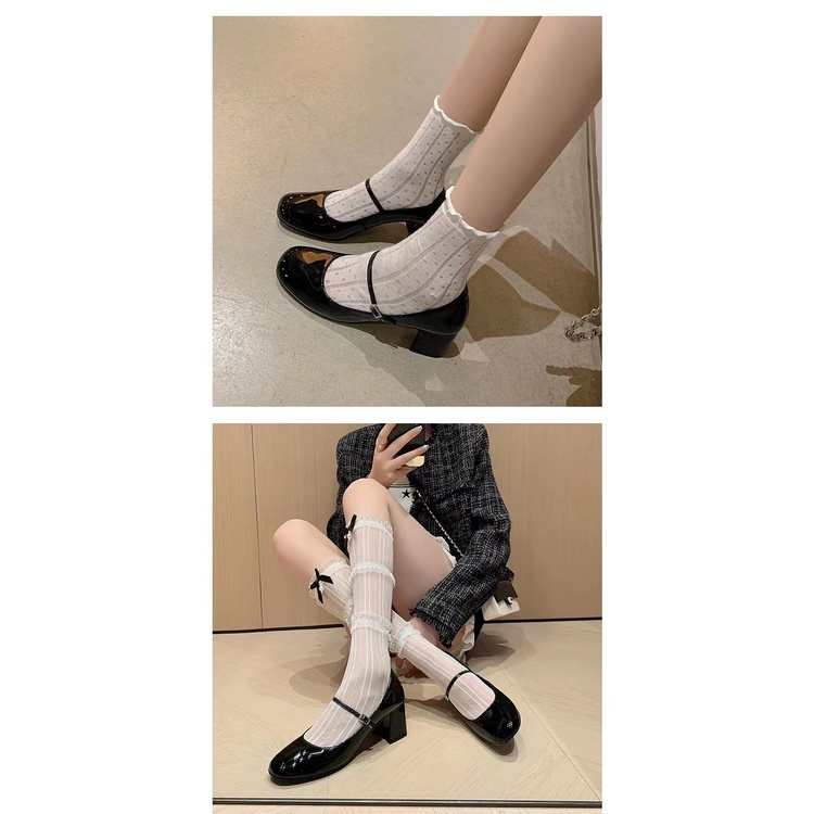 Mary jane Giày Búp Bê Da pu Gót Vừa Phối Khóa Cài Xinh Xắn Cho Bạn Gái