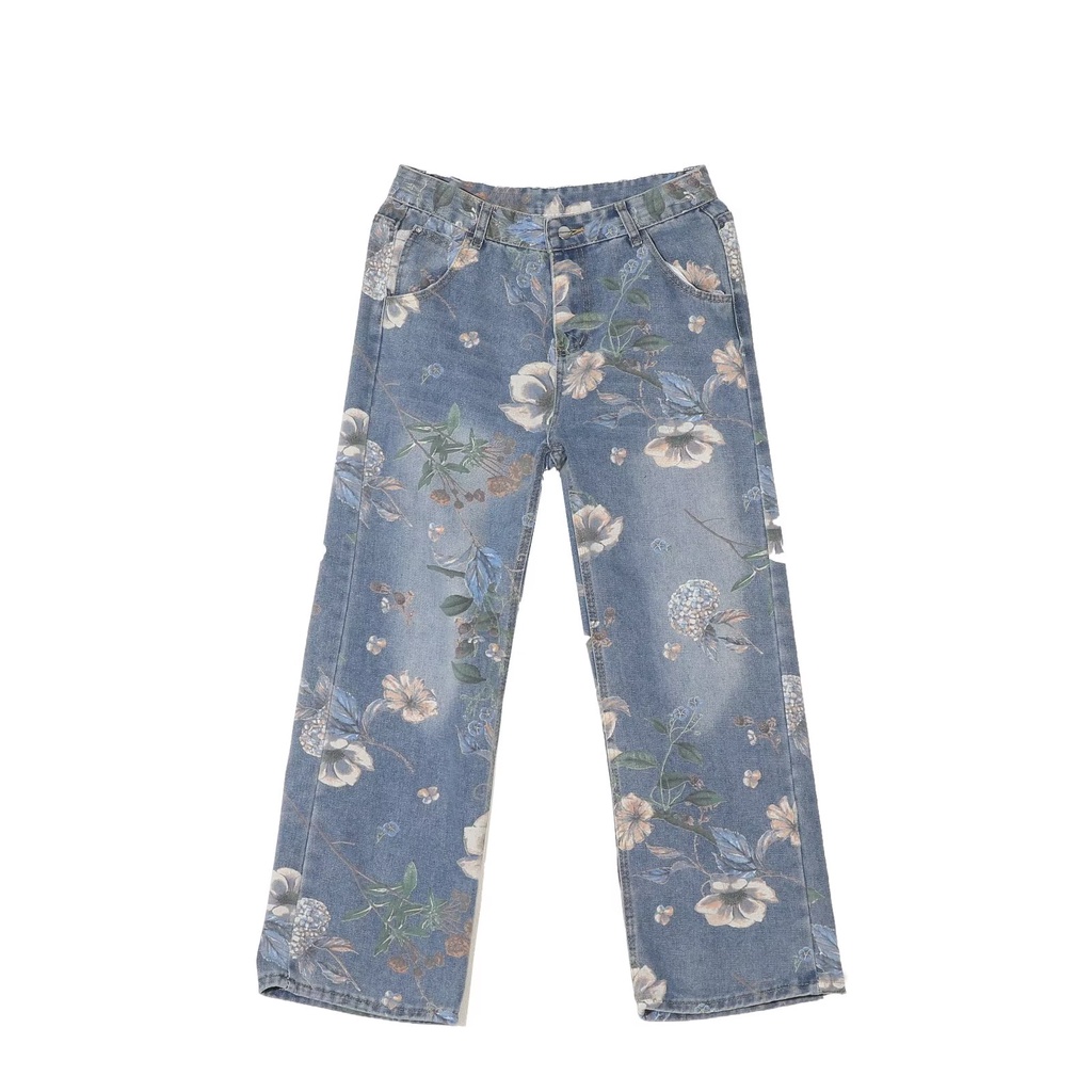 Quần jeans Ống Loe Lưng Cao In Hoa Thời Trang Cho Nam