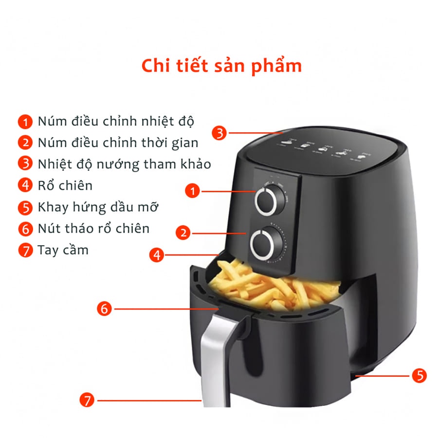 Nồi Chiên Không Dầu 7L Melli công suất 1500W Nướng Chiên Không Dầu Không Béo