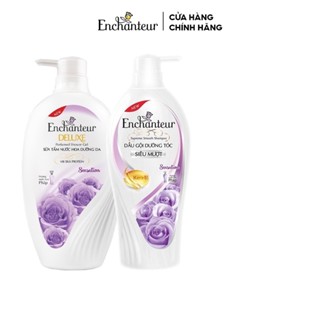 Combo dầu gội dưỡng tóc siêu mượt và Sữa tắm nước hoa dưỡng da thơm mịn Enchanteur Sensation 650gr/ chai
