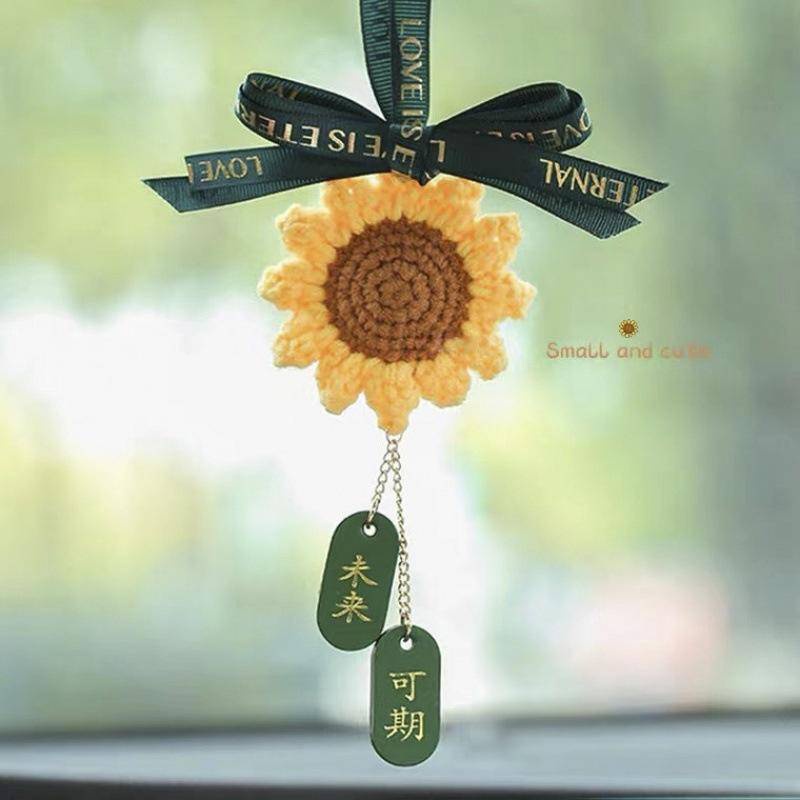 Dây Treo Trang Trí Gương Hậu Ô Tô Hình Hoa Hướng Dương Đan Tay Dễ Thương