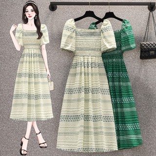 Đầm hoa tay phồng cổ vuông xếp ly xinh xắn thời trang hàn quốc 2023 xia dongdaemun#贝儿大码女装
