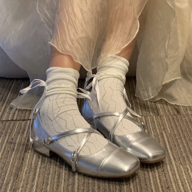 Babudaren Giày Búp Bê Gót Thấp Mũi Vuông Phong Cách Pháp