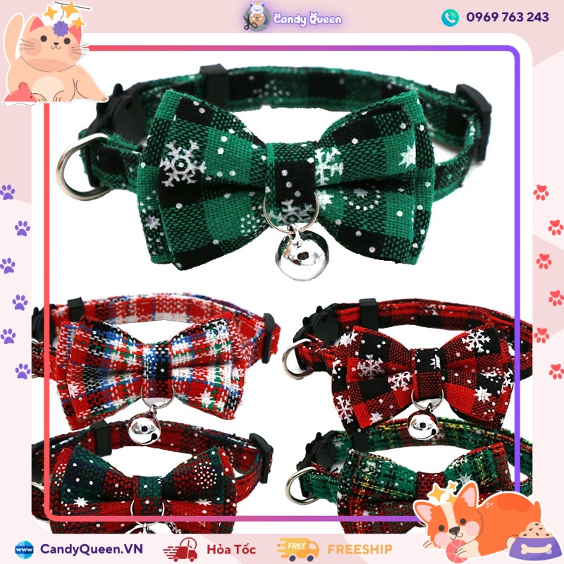 Vòng Cổ Cho Chó Mèo Giáng Sinh Noel Thú Cưng ⚡ Có Đính Nơ Họa Tiết Tuyết Kèm Chuông