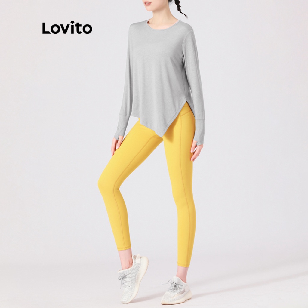 Áo thun Lovito xẻ tà màu trơn thể thao cho nữ LNA13054