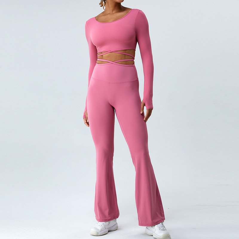 Áo Thun Thể Thao Tay Dài Phối Dây Chéo Lưng Thời Trang Quyến Rũ Cho Nữ