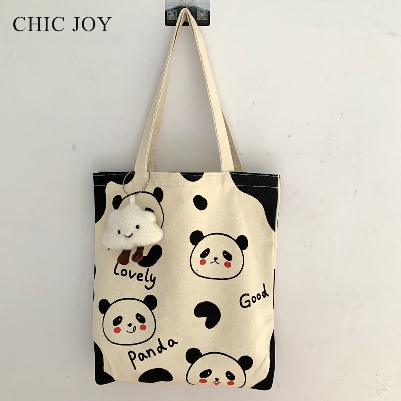 Chic joy Túi Xách tote Bằng Vải canvas Đeo Vai Sức Chứa Lớn Đa Năng Phong Cách Hàn Quốc Cho Nữ Sinh