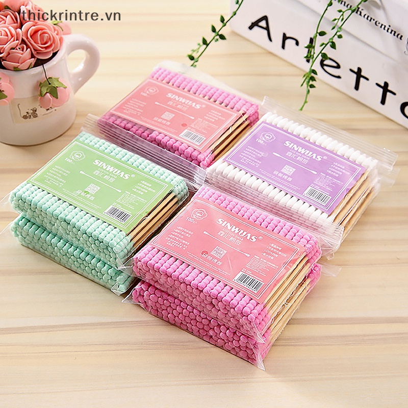 Set 100 Tăm Bông cotton Hai Đầu Dùng Để Vệ Sinh Tai / Mũi / Lỗ Tai Dành Cho Nữ vn